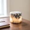 Marble table lamp, ivory noir marble, cordless rechargeable stone lamp on a desk