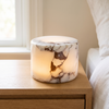 Marble table lamp, honey marble, cordless rechargeable stone lamp on a nightstand