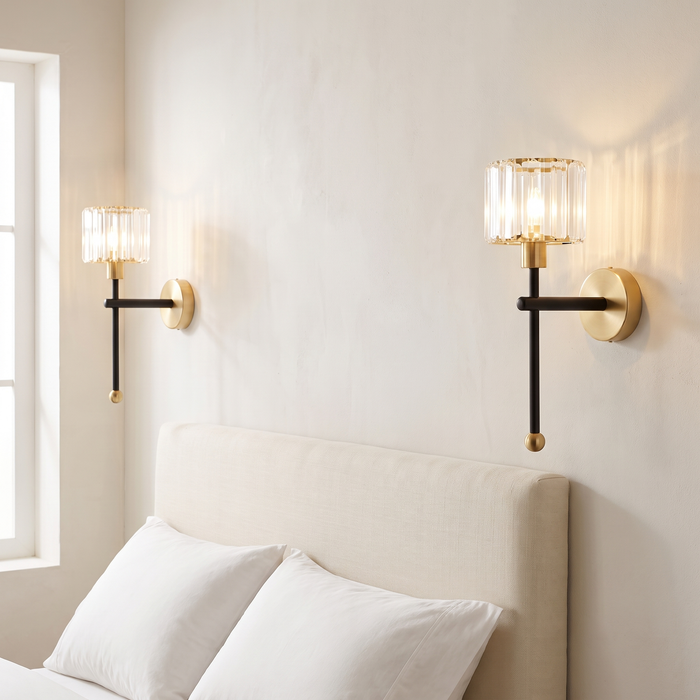 Rechargeable Wall Sconces Set of 2, Ribbed Glass, Black or Gold