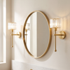 Rechargeable wall sconces set of 2, ribbed glass, gold, either side of a bathroom mirror