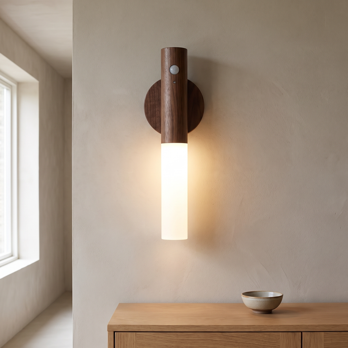 Wood Wall Sconce with Motion Sensor, Rechargeable