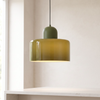 Bauhaus plug in pendant light, green glass, over a kitchen island