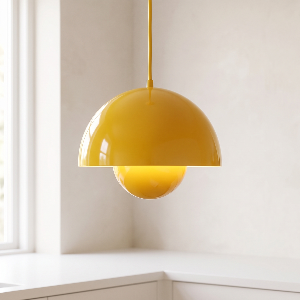 Flowerpot pendant light, kitchen island dome pendant, yellow