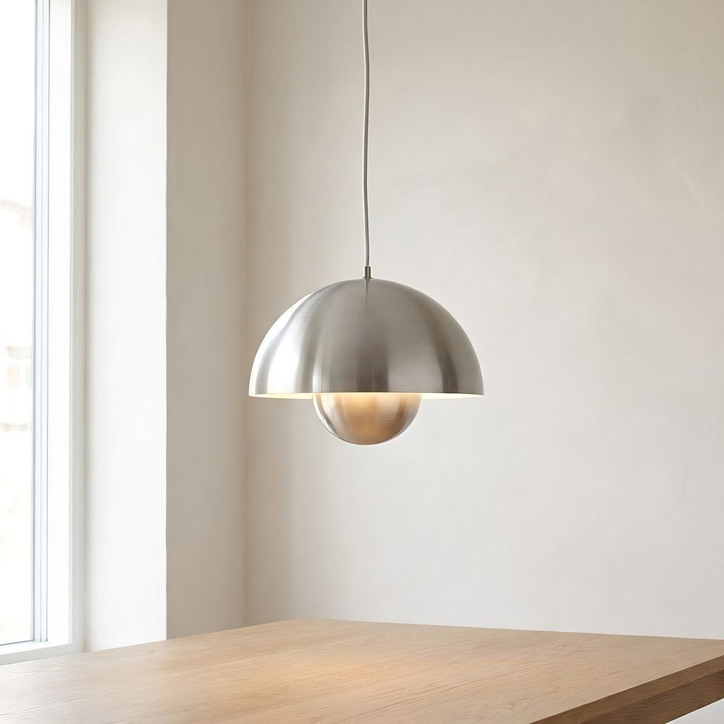 Flowerpot pendant light, kitchen island dome pendant, silver