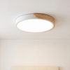 Modern flush mount ceiling light, round LED, white rim, wood accent