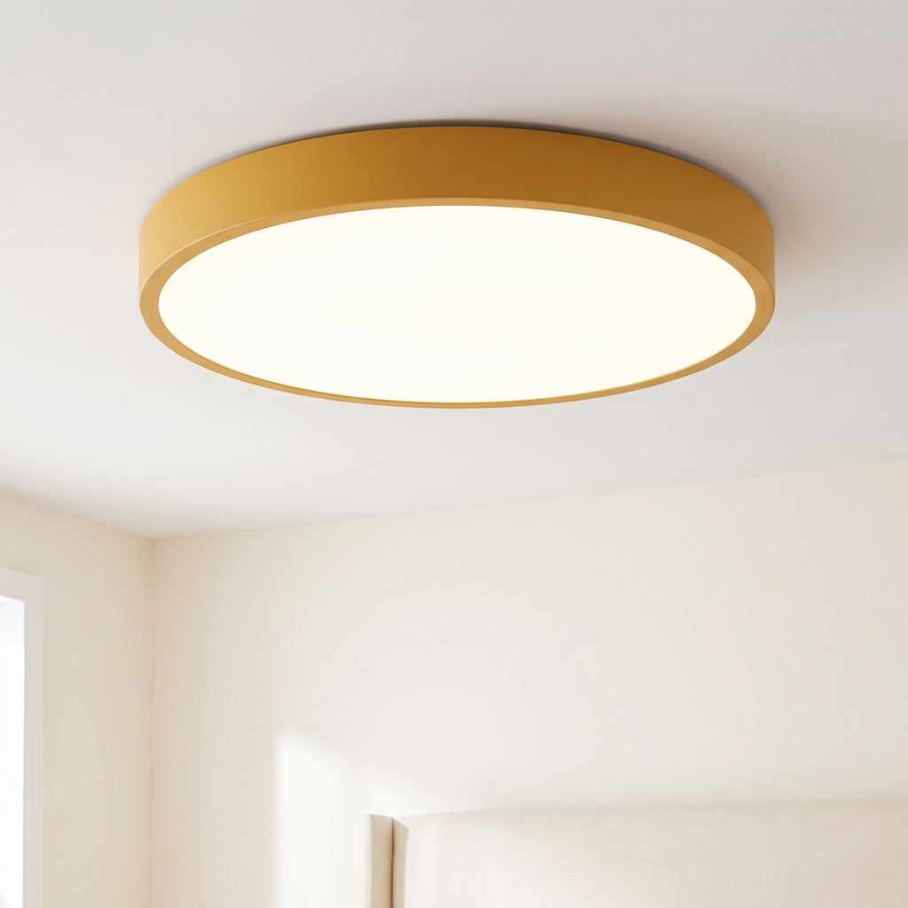 Modern flush mount ceiling light, round LED, yellow rim