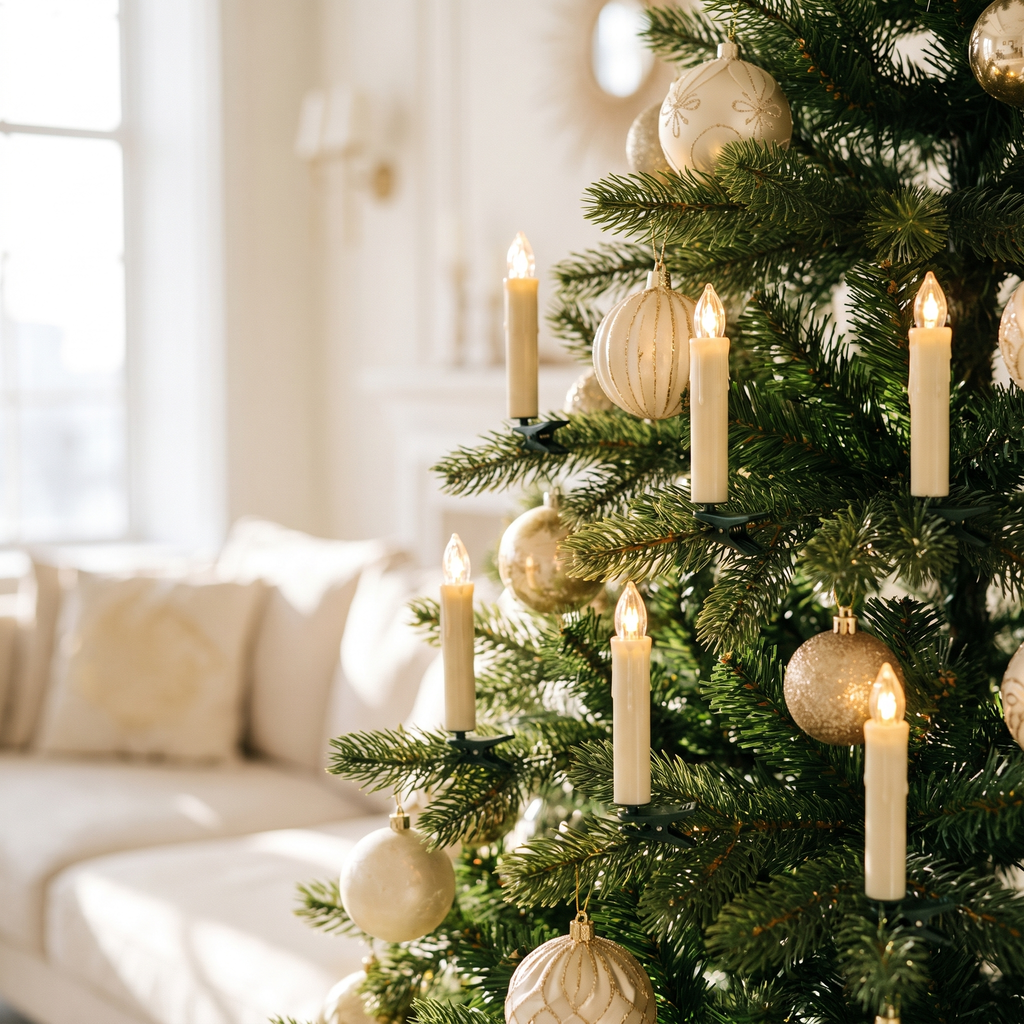 Christmas tree candle lights clipped on a tree, Christmas home decor