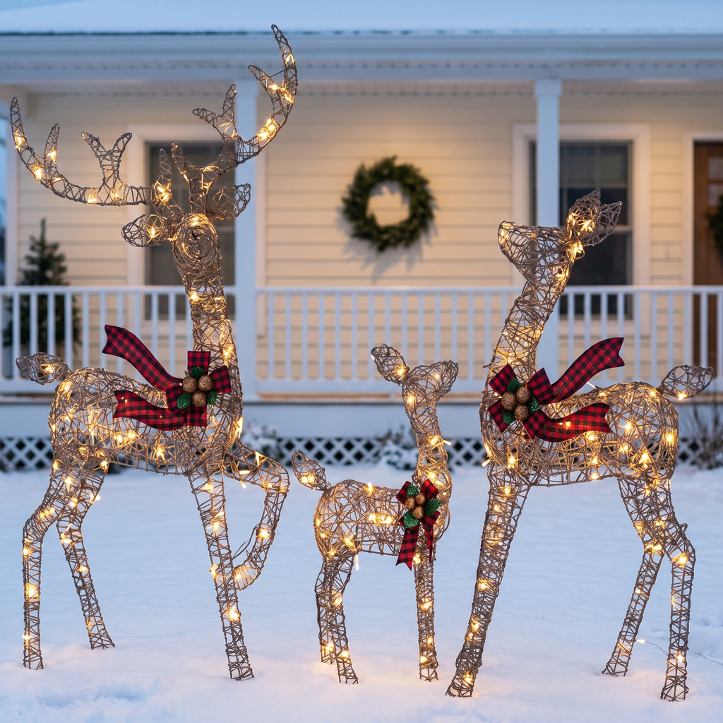 Light up reindeer family, Rattan, Christmas home decor
