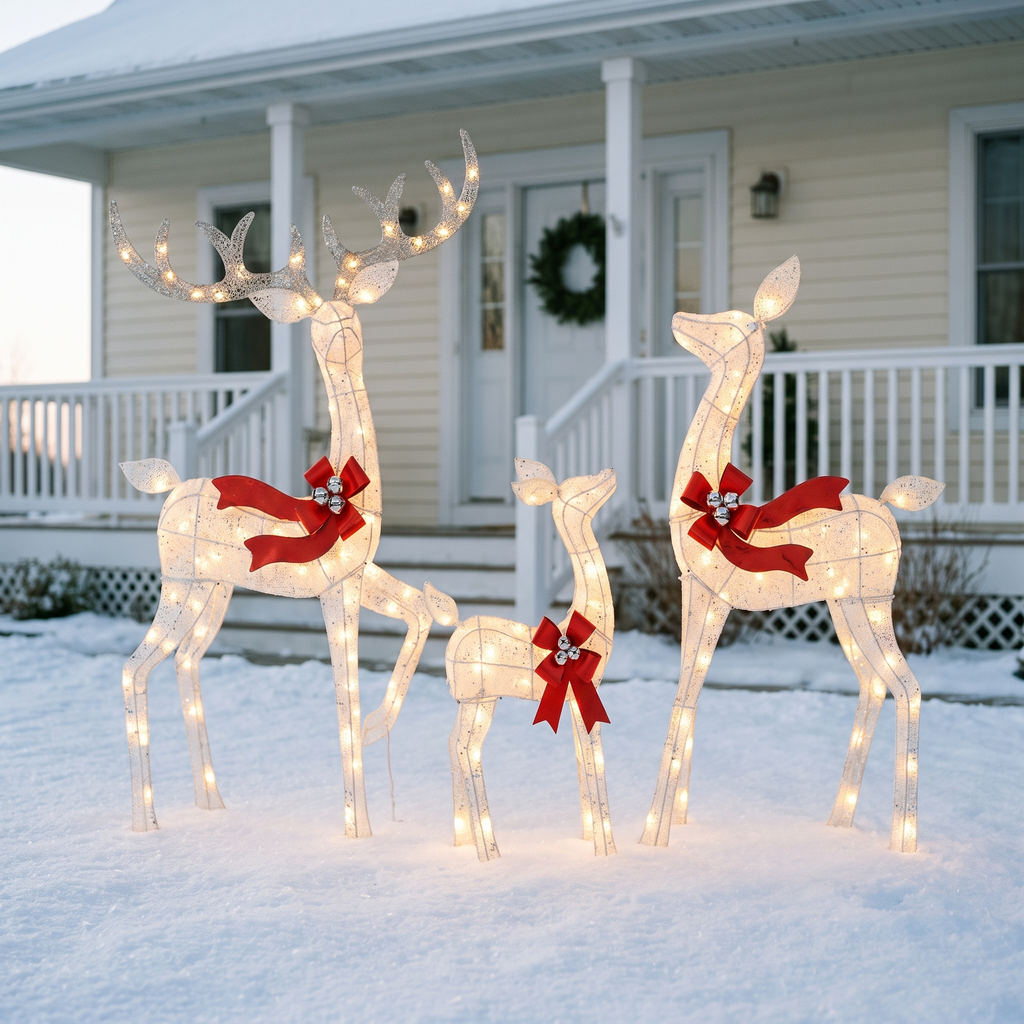 Light up reindeer family, Snow, Christmas home decor