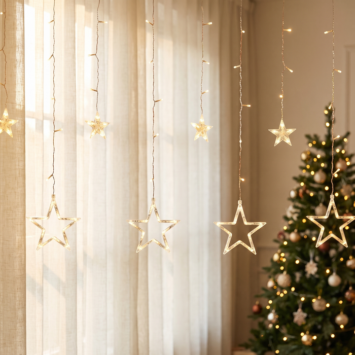 Star Curtain Lights, Battery Operated Christmas Window Star Lights