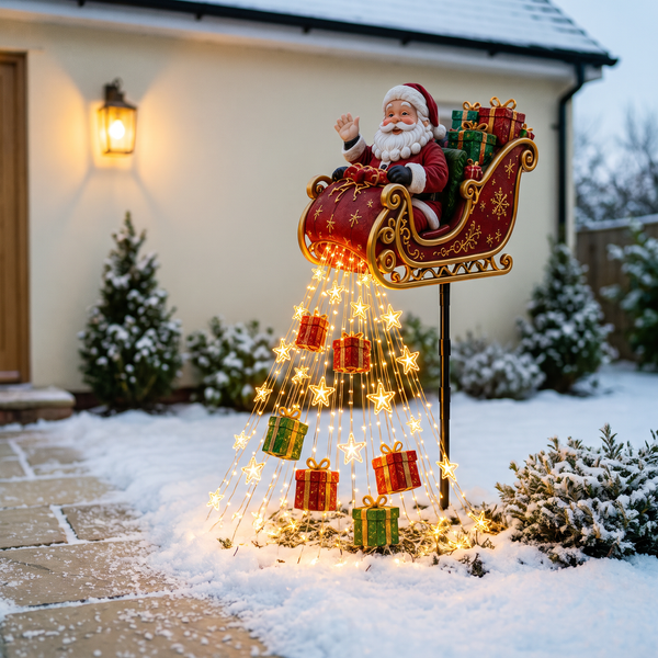 Solar Christmas garden stake light, Santa Sleigh, Christmas home decor