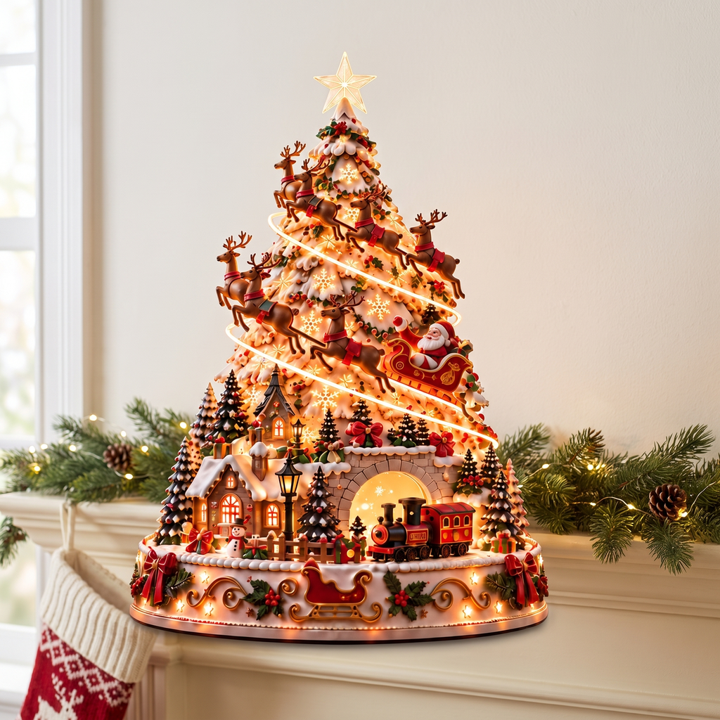 Lighted Christmas village tree, Santa Express, Christmas home decor