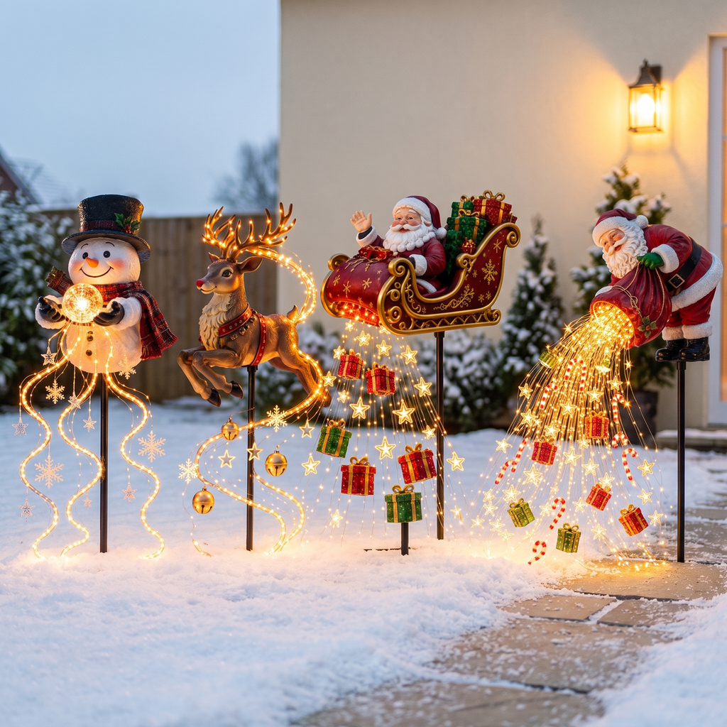 Solar Christmas garden stake lights, set of 4, Christmas home decor
