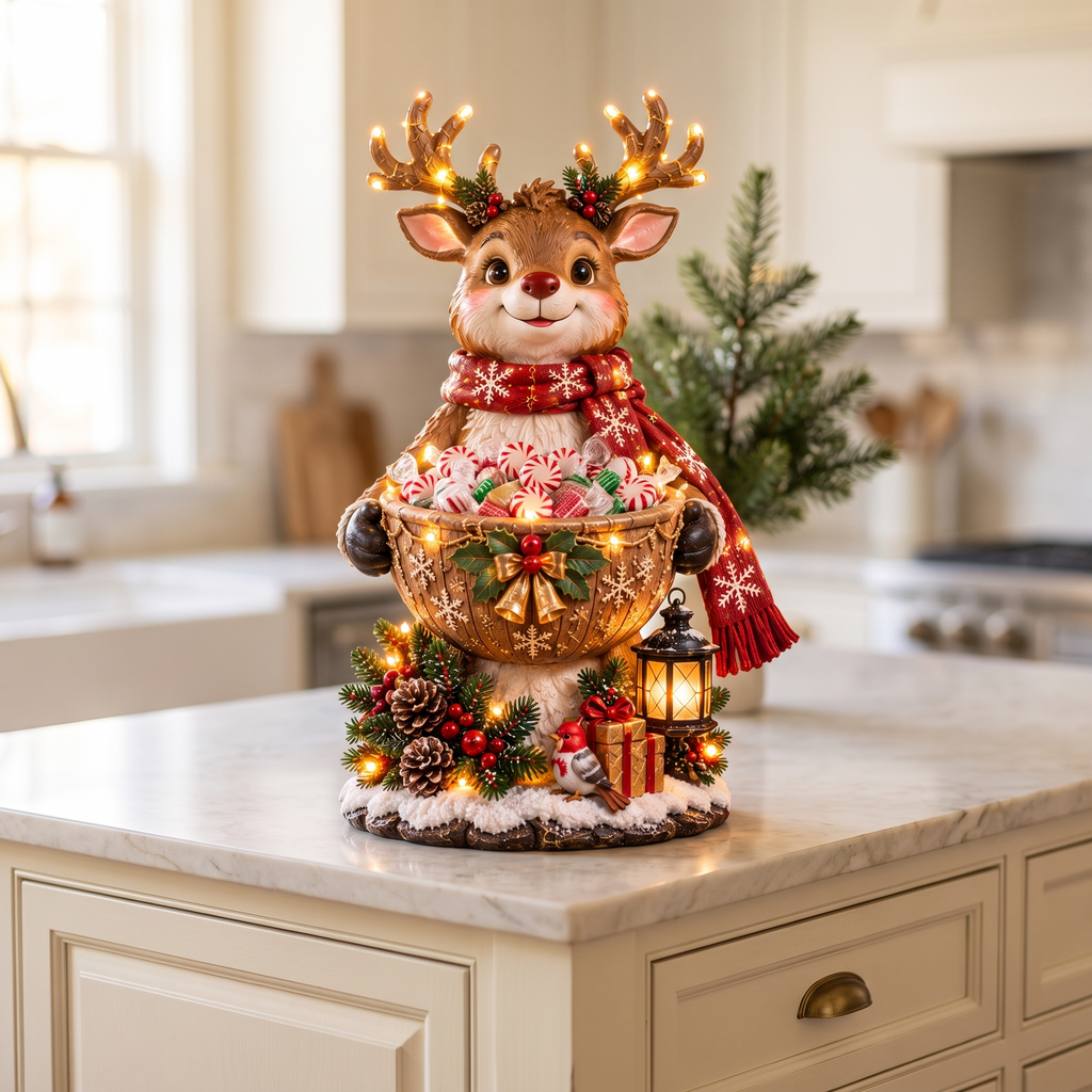 Lighted Christmas candy bowl, Reindeer, Christmas home decor