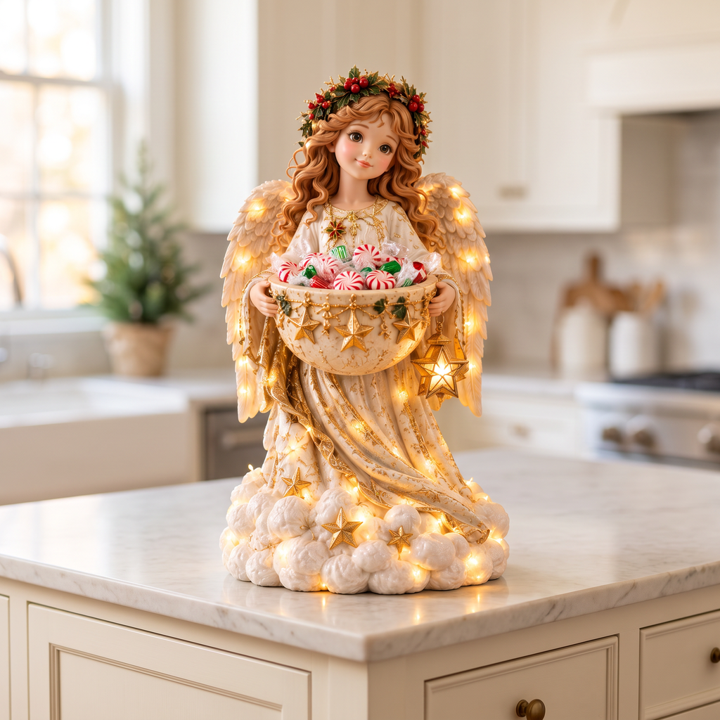 Lighted Christmas candy bowl, Christmas Angel, Christmas home decor