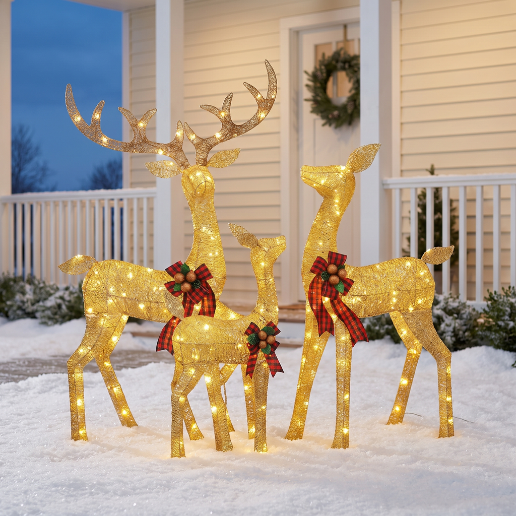 Light up reindeer family, Gold, Christmas home decor
