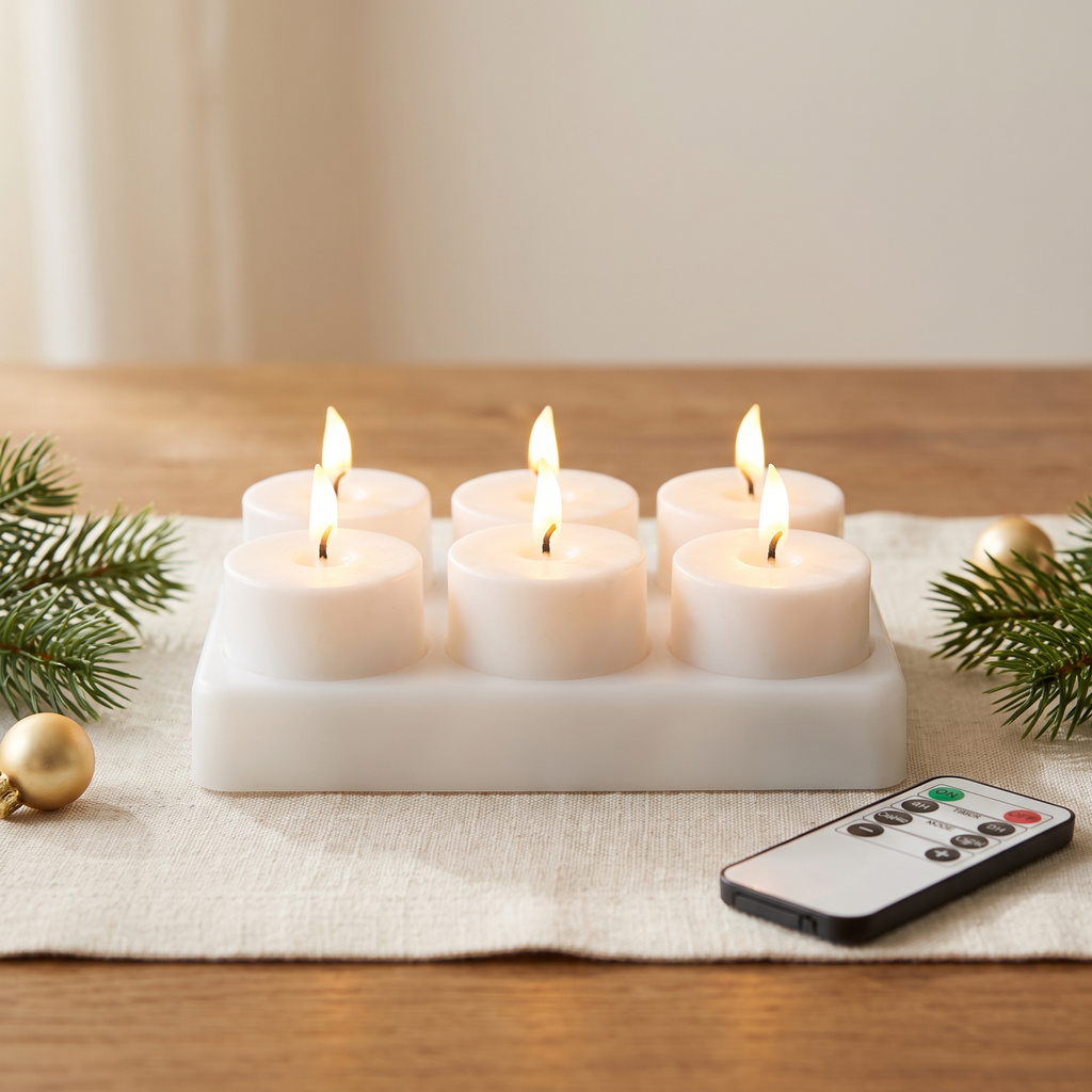 Rechargeable tea lights with remote, set of 6, Christmas home decor