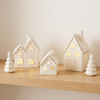 Ceramic Christmas Village Houses, White Light Up Village Set - 3-House Village