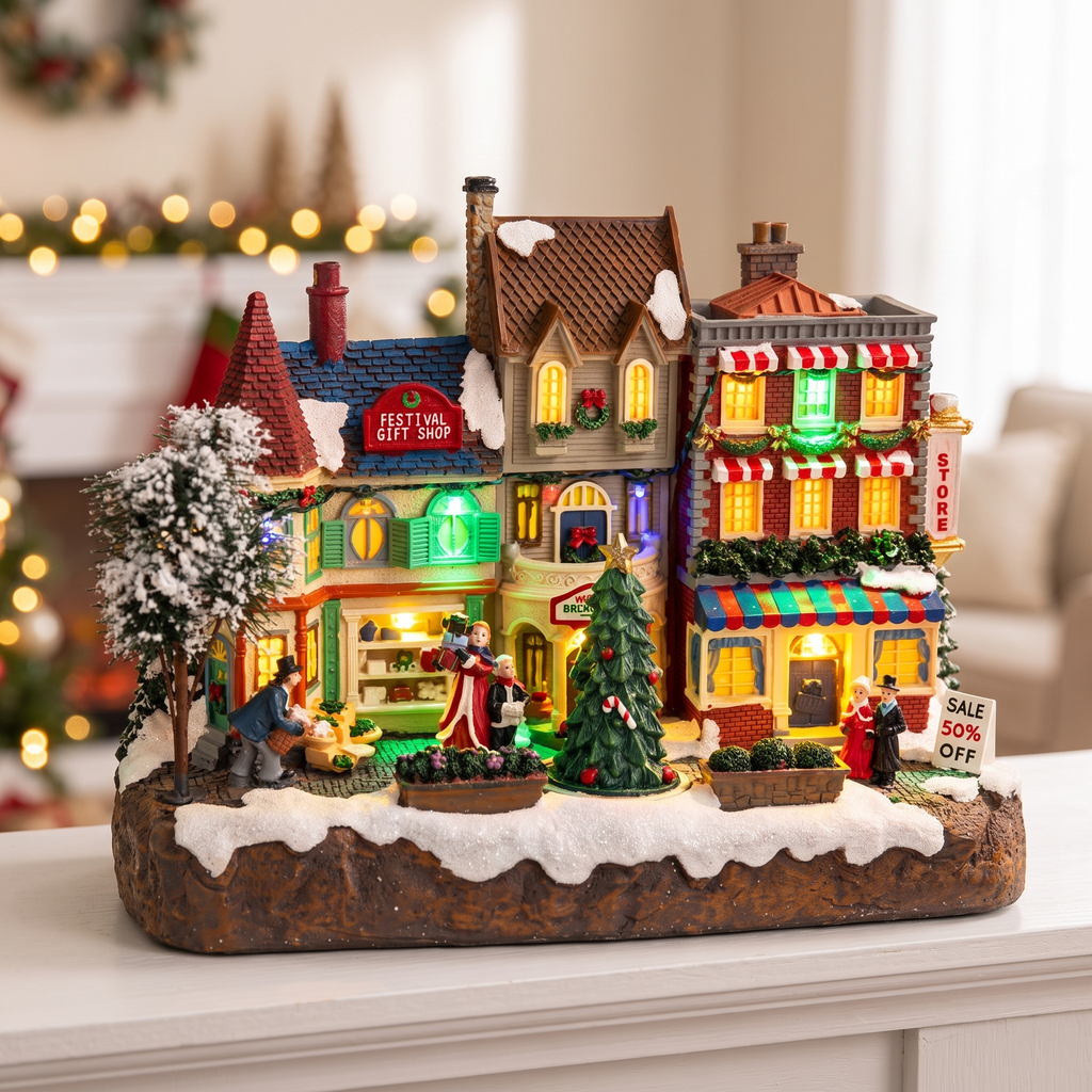 Animated Christmas Village with Music, Light Up Village Scene - Christmas Town