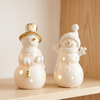 Ceramic Christmas Village Houses, White Light Up Village Set - Snowman Pair