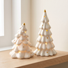Ceramic Christmas Village Houses, White Light Up Village Set - Fir Tree Pair