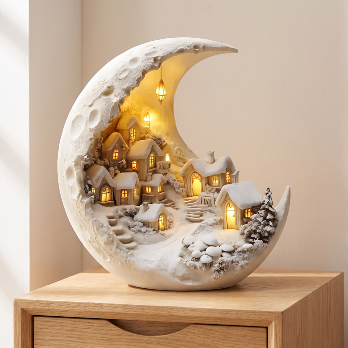 Moon Lamp with Christmas Village Scene, Acrylic LED Night Light