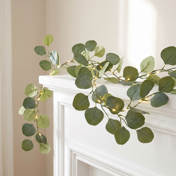 Lighted Eucalyptus Garland, Battery Operated, 6.5 Ft, Set of 2