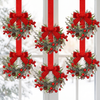 Christmas Window Wreaths with Red Bows and Pinecones, Set of 6