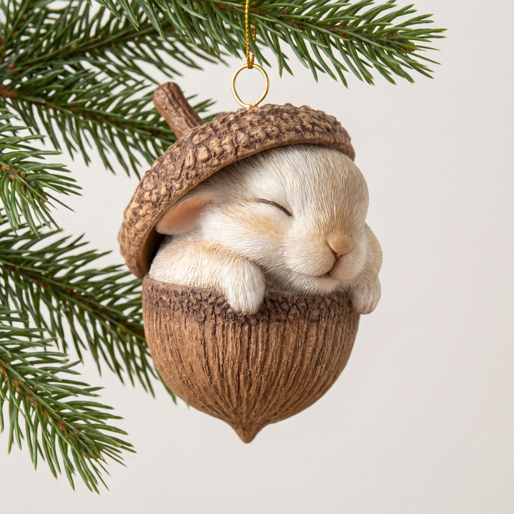 Woodland Christmas Ornament, Hand Painted Acorn Animal, 6 Styles - Rabbit