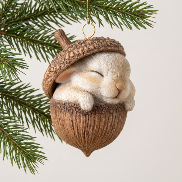 Woodland Christmas Ornament, Hand Painted Acorn Animal, 6 Styles - Rabbit