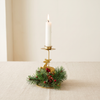 Christmas Taper Candle Holder, Gold Iron with Pine and Berries - Reindeer / Single