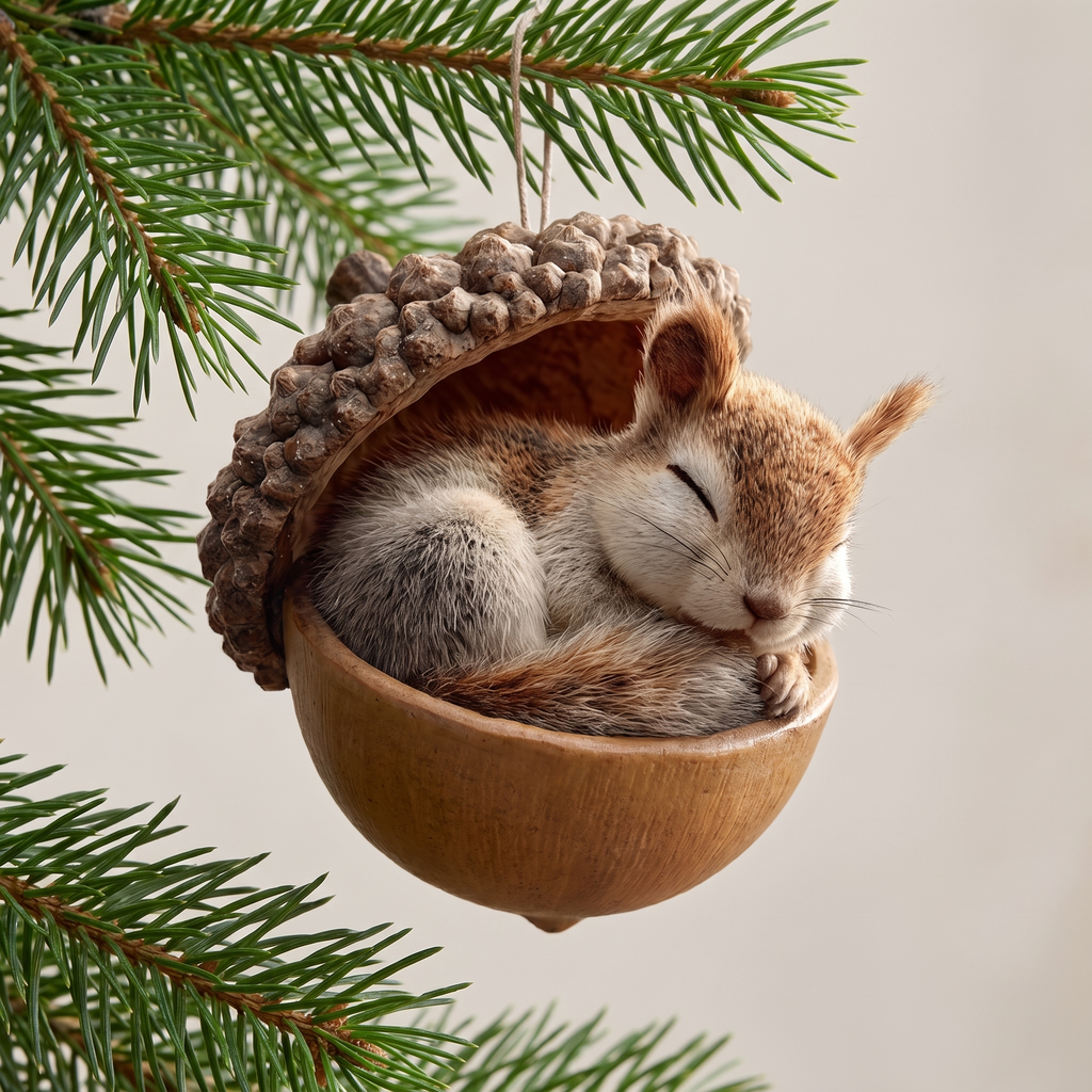 Plush Christmas Ornament, Soft Woodland Animal in Acorn, 6 Styles - Squirrel
