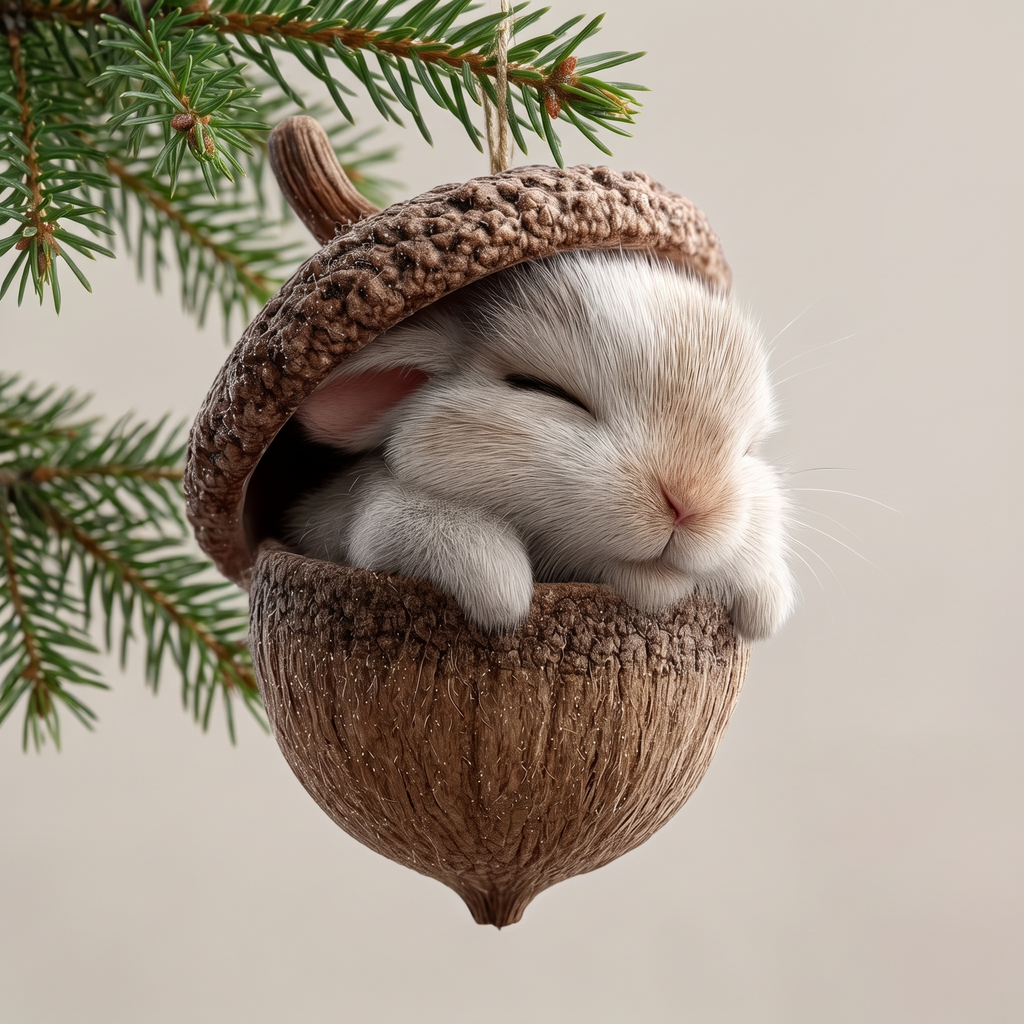 Plush Christmas Ornament, Soft Woodland Animal in Acorn, 6 Styles - Rabbit