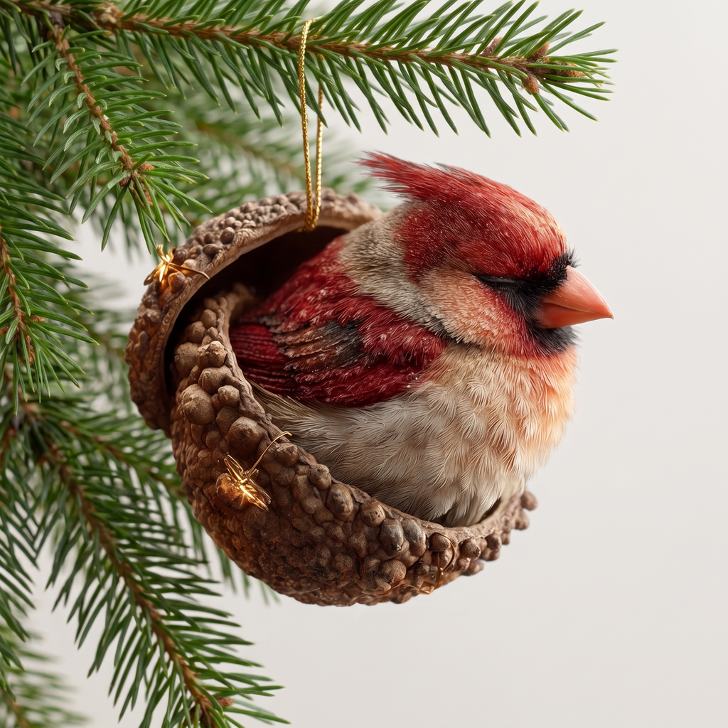 Plush Christmas Ornament, Soft Woodland Animal in Acorn, 6 Styles - Cardinal
