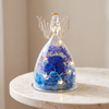 Preserved Rose in Glass Dome with Angel and LED Lights, 6 Colors - Blue