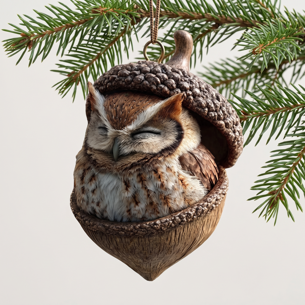Plush Christmas Ornament, Soft Woodland Animal in Acorn, 6 Styles - Owl