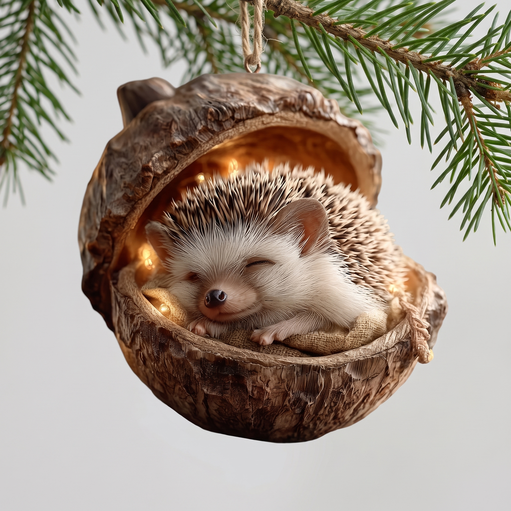 Plush Christmas Ornament, Soft Woodland Animal in Acorn, 6 Styles - Hedgehog