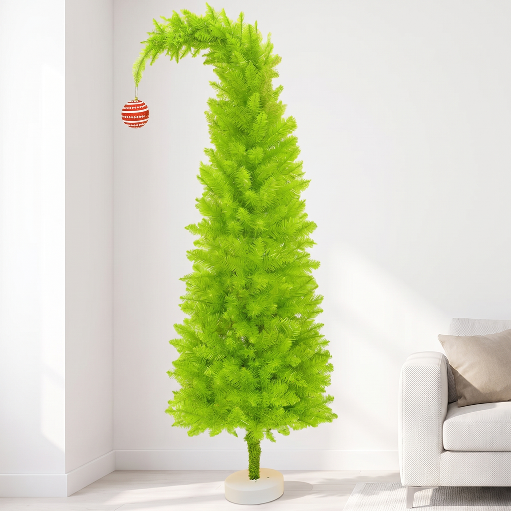 Slim Whimsical Christmas Tree, Lime Green Curly Top Tree