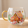 Christmas Glass Mug, Hot Cocoa Mug, Gingerbread or Tree Design - Gingerbread House