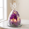Preserved Rose in Glass Dome with Angel and LED Lights, 6 Colors - Purple