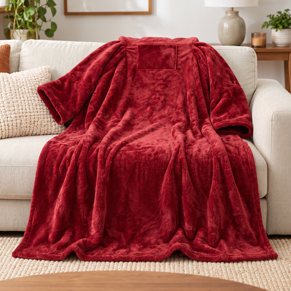 Wearable Heated Blanket with Sleeves, 3 Heat Levels, Washable - Burgundy