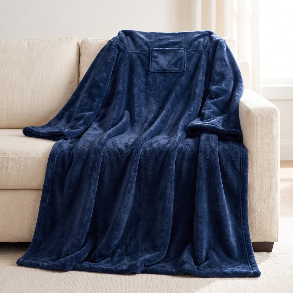 Wearable Heated Blanket with Sleeves, 3 Heat Levels, Washable - Navy