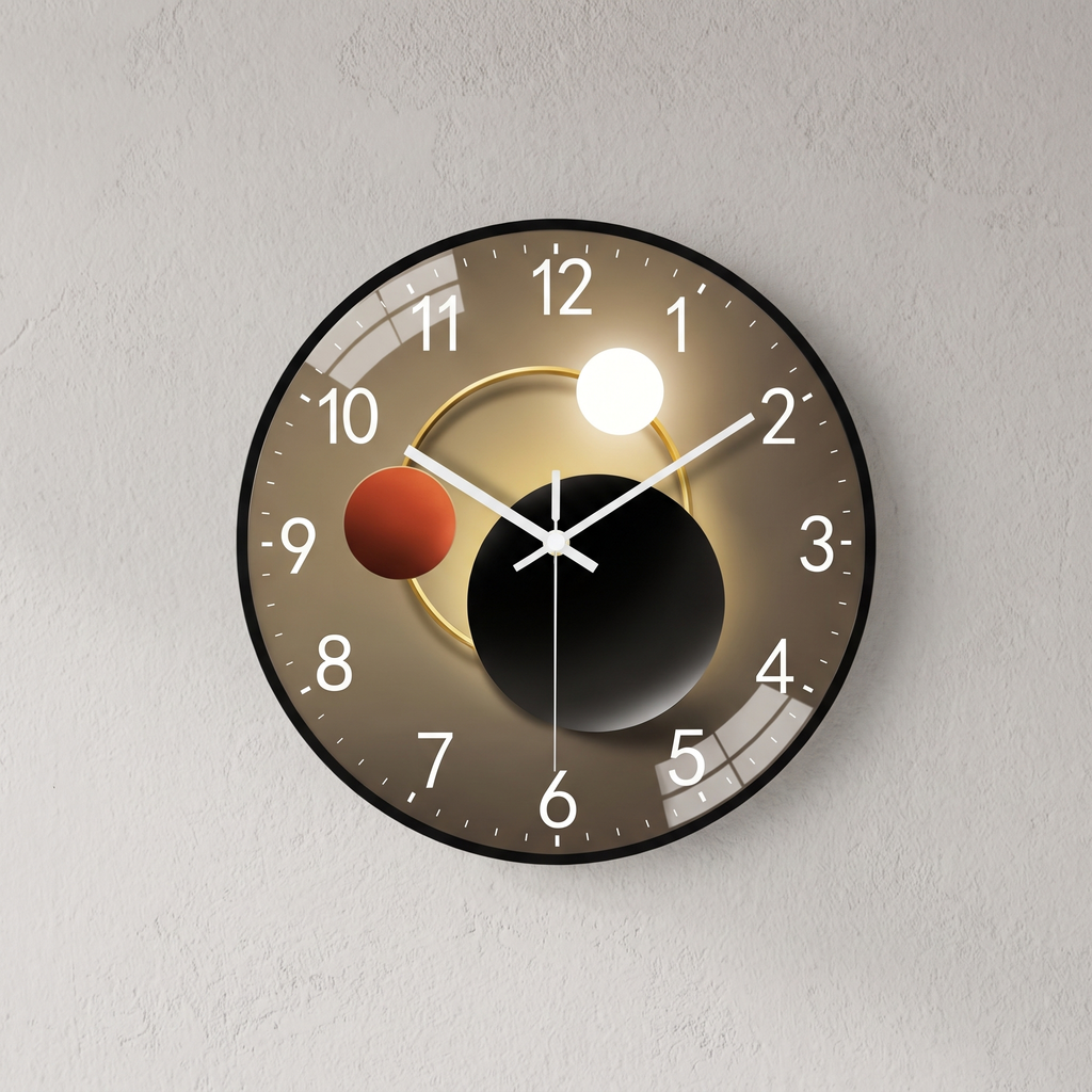 Moon Wall Clock, Silent Glass Clock with Glow Design, 8 to 16 Inch - Moon Black