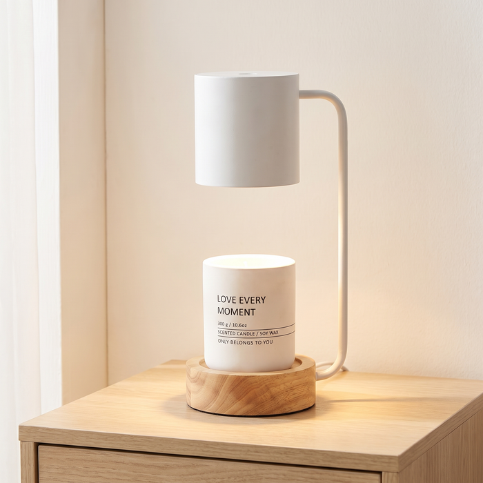Wax Warmer Lamp with Wood Base, Dimmable Candle Lamp with Timer