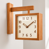 Double Sided Wall Clock, Wooden Square Wall Mount Clock - Brown