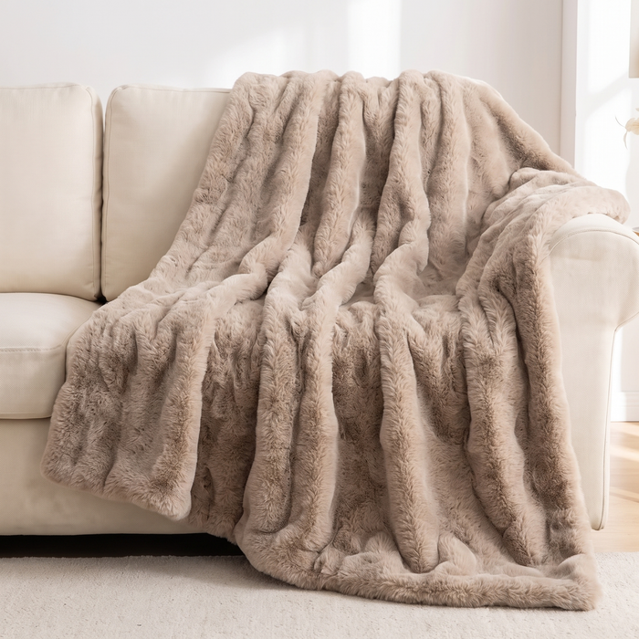 Faux Fur Throw Blanket, Double Layer Faux Fur Blanket, 3 Sizes