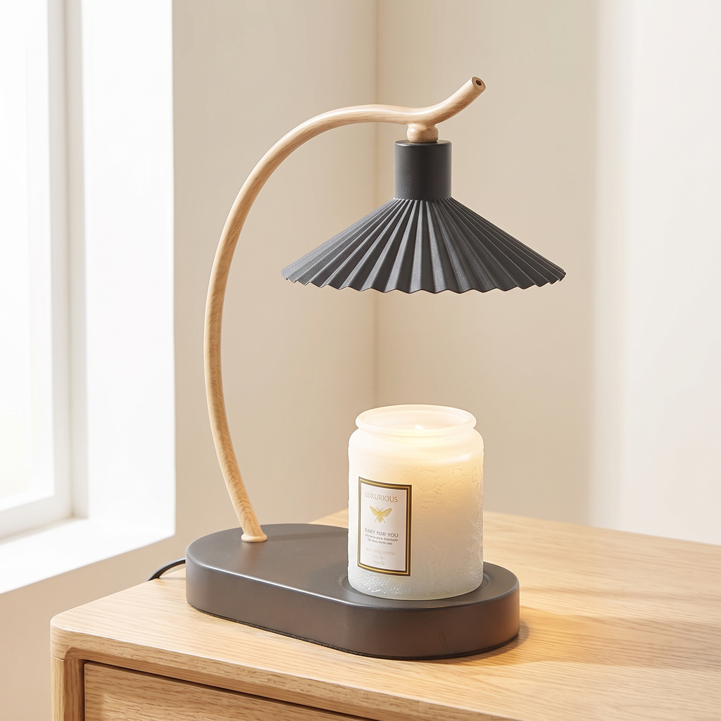 Modern Candle Warmer Lamp, Nordic Metal and Wood, LED Bulb Included - Black