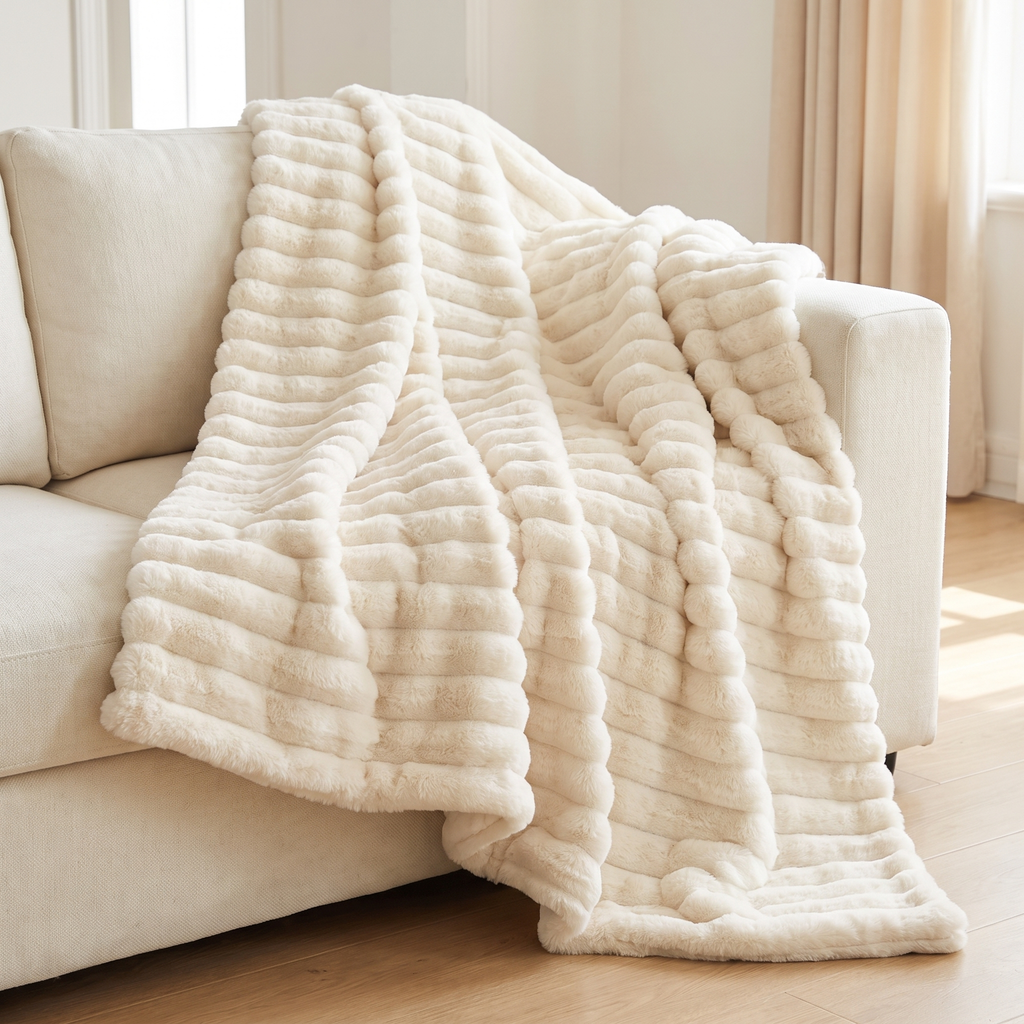 Fleece Throw Blanket, Soft Couch Throw, 9 Colors, Lap to King Size - Cream