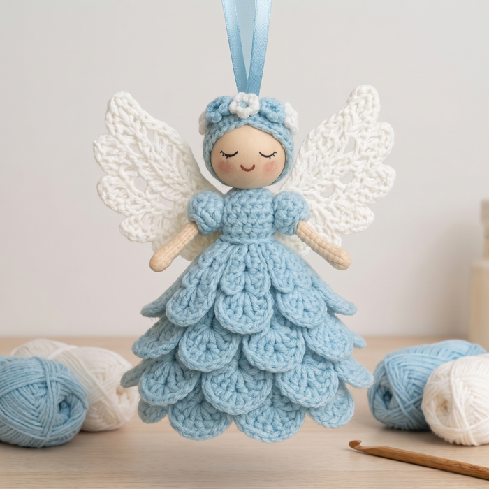 Crochet Angel Ornament Kit, Beginner Christmas Craft Kit, 5 Colors