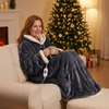 Wearable Heated Blanket with Foot Pocket, Cozy Christmas Living Room